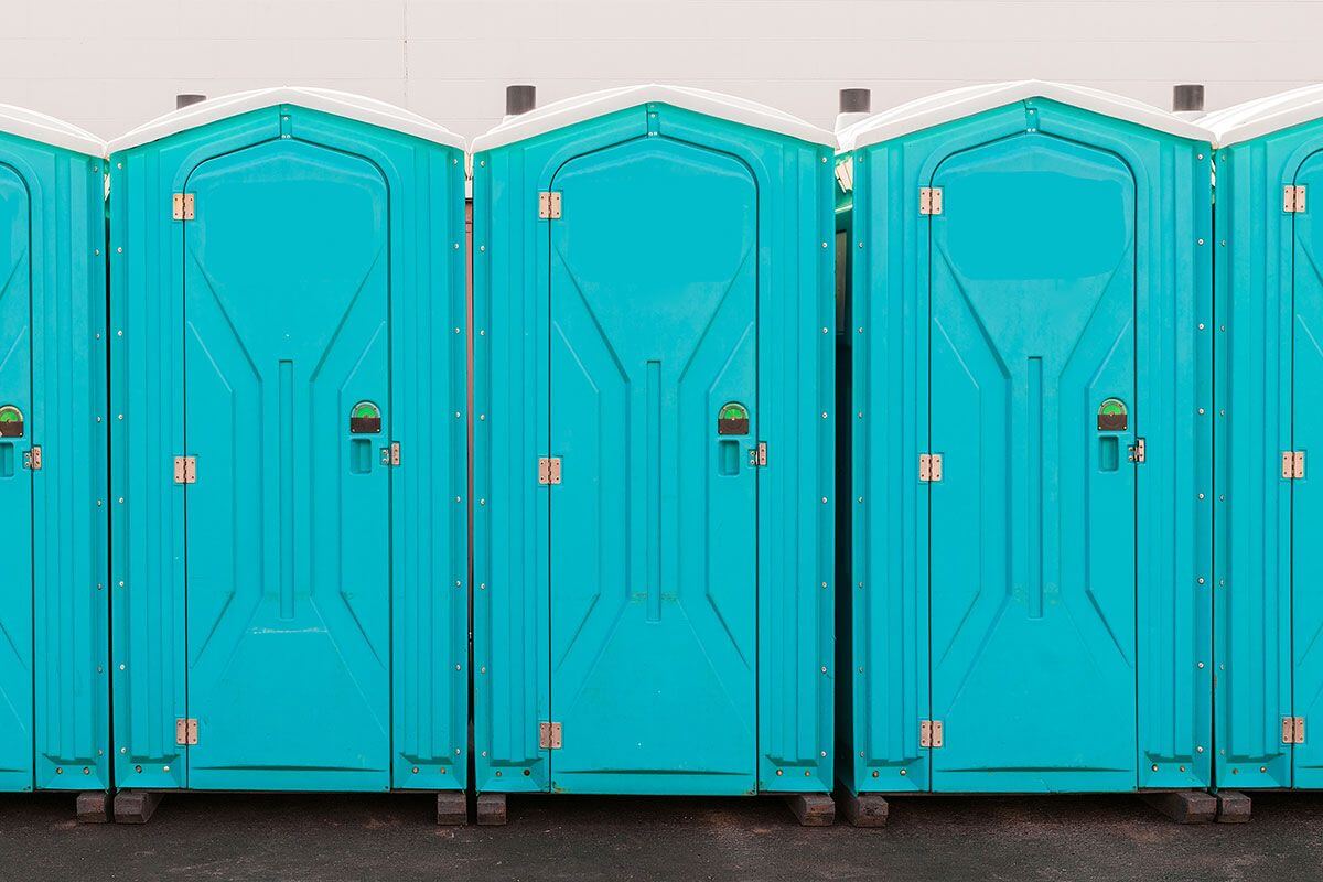 Industrial portable restroom units at a plant in Marietta, Georgia